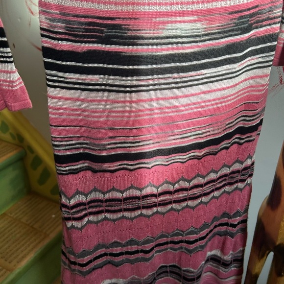 Guess Jeans Y2K Pink Striped Crochet Long Sleeve Dress L - Picture 10 of 16